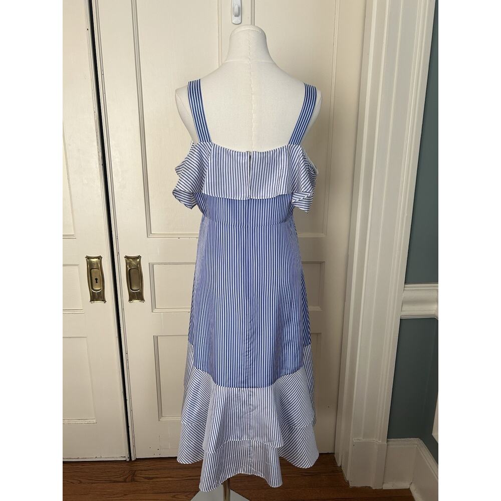 J. Crew Silk Striped Cold Shoulder Midi Dress Womens Size 6 Blue White Classic - Picture 2 of 8